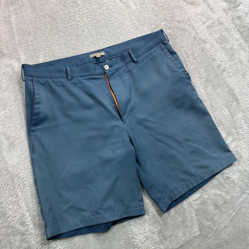 Peter Millar Crown Sport Shorts Mens 38 Blue Performance Golf Flat Front Solid